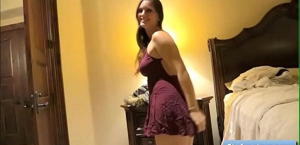  Gorgeous natural big tit amateur brunette sexy girl Summer tries sexy black dress and red shoes